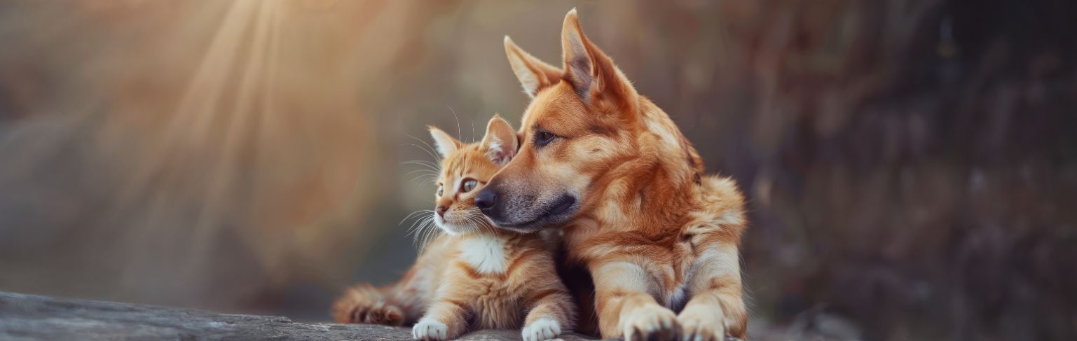 Pies i kot patrzący znad blatu