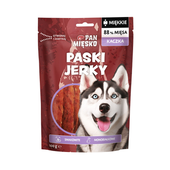 Pan Mięsko Przysmak dla psa miękkie Paski Jerky Kaczka (dorosły) 100g