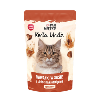 Karma mokra dla kota Pan Mięsko Kocia Uczta Kawałki w sosie z cielęciną i jagnięciną (dorosły) 85g