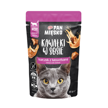 Pan Mięsko Karma mokra dla kota Kawałki w sosie Kurczak z krewetkami (dorosły) 85 g