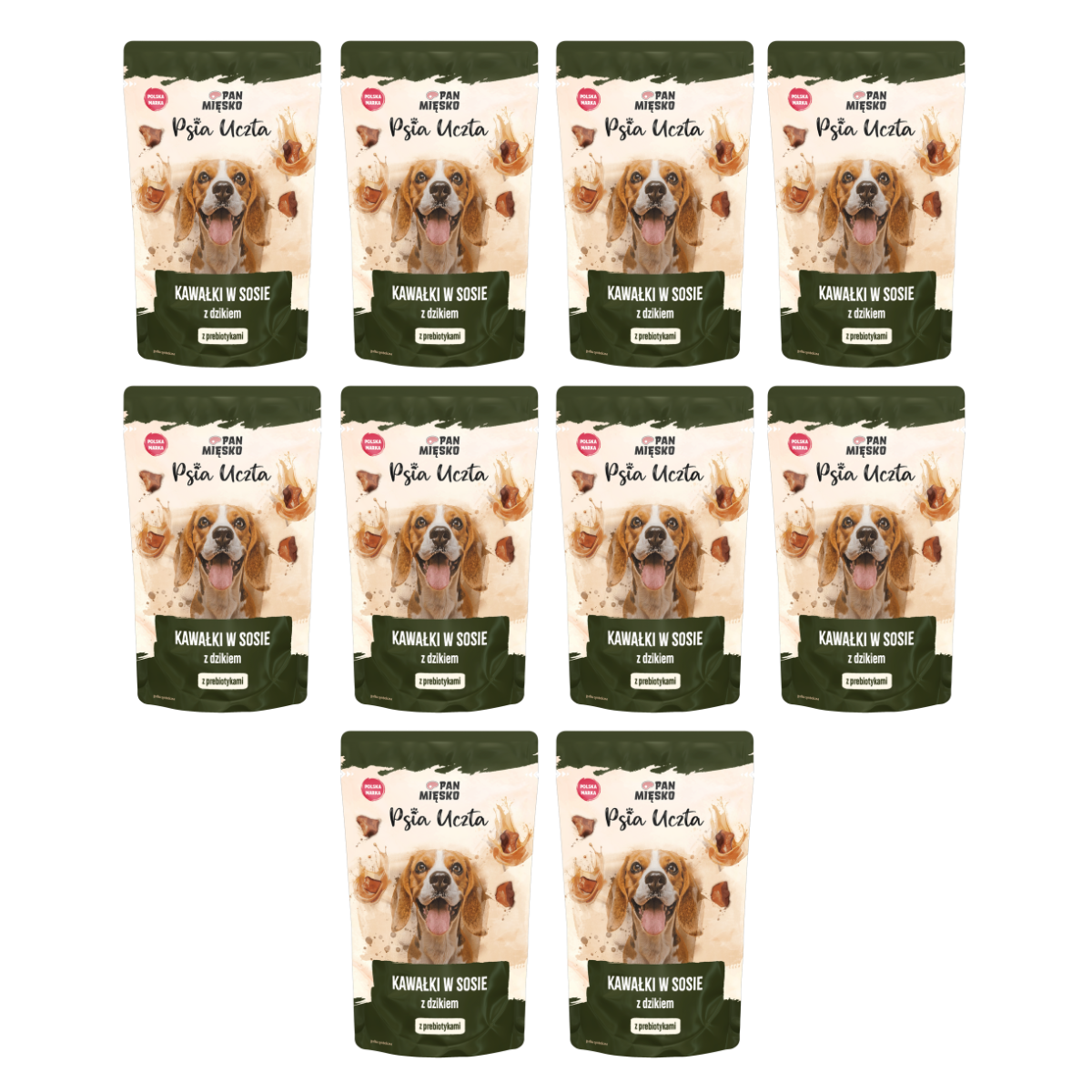 Zestaw Pan Mięsko Karma mokra dla psa Psia Uczta Kawałki w sosie z dzikiem (dorosły) 150g x 10 szt.