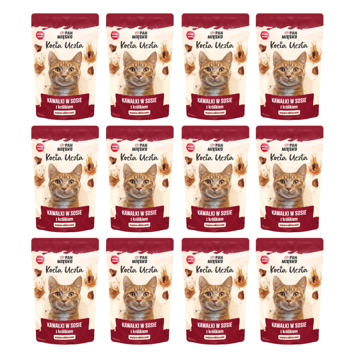 Zestaw Karma mokra dla kota Pan Mięsko Kocia Uczta Kawałki w sosie z królikiem (dorosły) 85g x 12 szt.