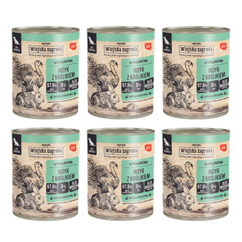 Zestaw Karma mokra dla psa Wiejska Zagroda Indyk z królikiem (dorosły) 800g x 6 szt.