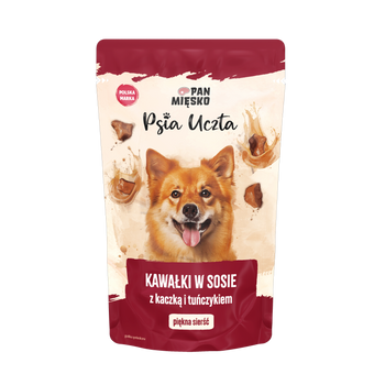 Karma mokra dla psa Pan Mięsko Psia Uczta Kawałki w sosie z kaczką i tuńczykiem (dorosły) 150g
