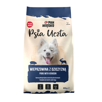Karma sucha dla psa Pan Mięsko Psia Uczta Wieprzowina z dziczyzną (dorosły) 850g