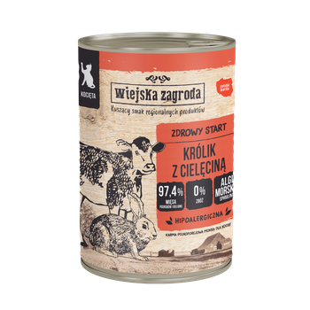 Wiejska Zagroda Karma mokra dla kota Królik z cielęciną (kociak) 400g (6 szt/op)