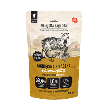 Karma mokra dla kota Wiejska Zagroda Jagnięcina z kaczką i kocimiętką (dorosły) 100g