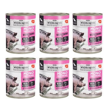 Zestaw Karma mokra dla psa Wiejska Zagroda Wieprzowina monoproteinowa 800 g x 6 szt.