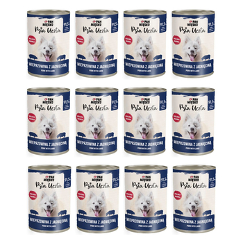 Zestaw Karma mokra dla psa Pan Mięsko Psia Uczta Wieprzowina z jagnięciną (dorosły) 400g x 12 szt.